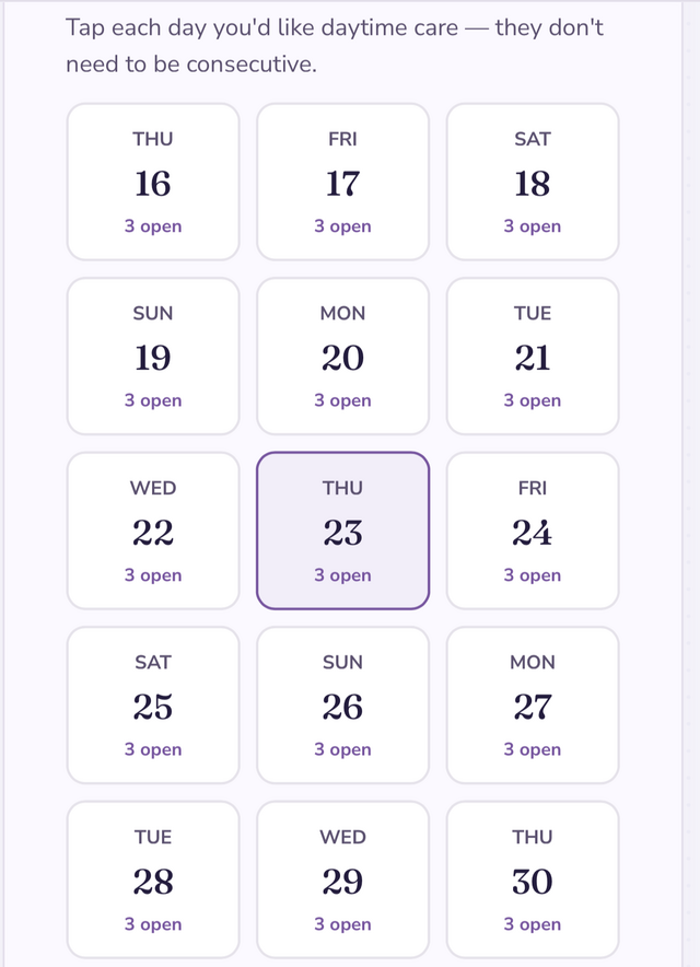 Calendar showing only real open availability