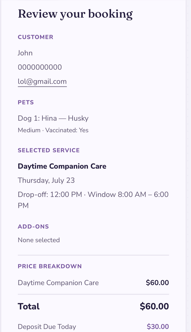 Full booking review before payment